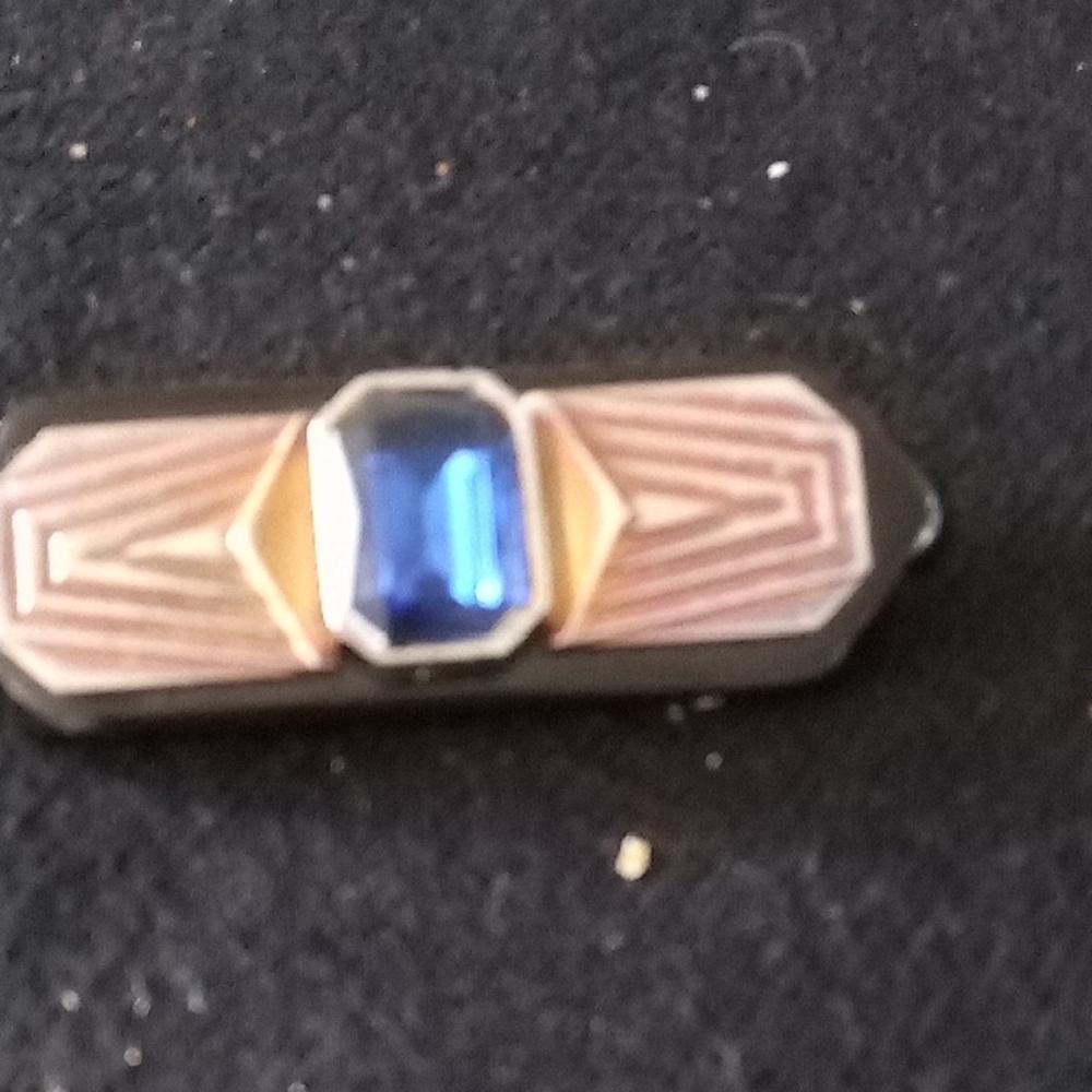 Vintage Bar Pin with Blue Glass Stone